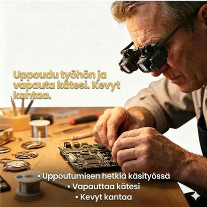 Tarkkuussuurennuslasi LED-valolla (handsfree, vaihtolinssit)