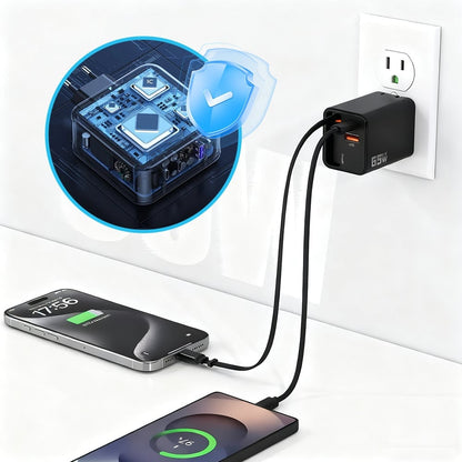 VaraLiving™ 65W GaN Sisäänvedettävä Pikalaturi (3-in-1 Monitoimilaturi)