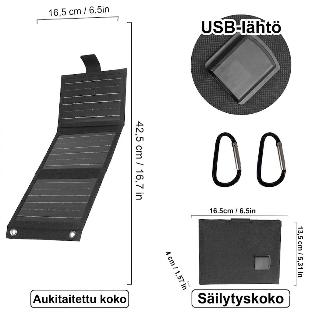 Kannettava aurinkopaneeli USB-laturilla