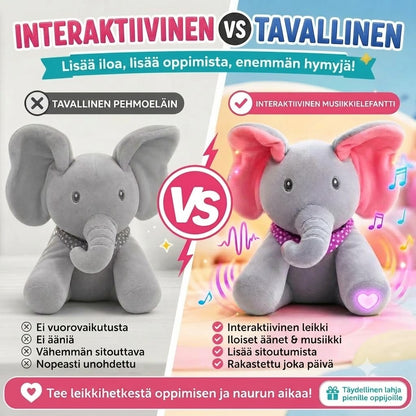 AuraCare™ Vuorovaikutteinen Laulava Elefantti | Kurkistus-Pehmolelu Liikkuvilla Korvilla Vauvoille