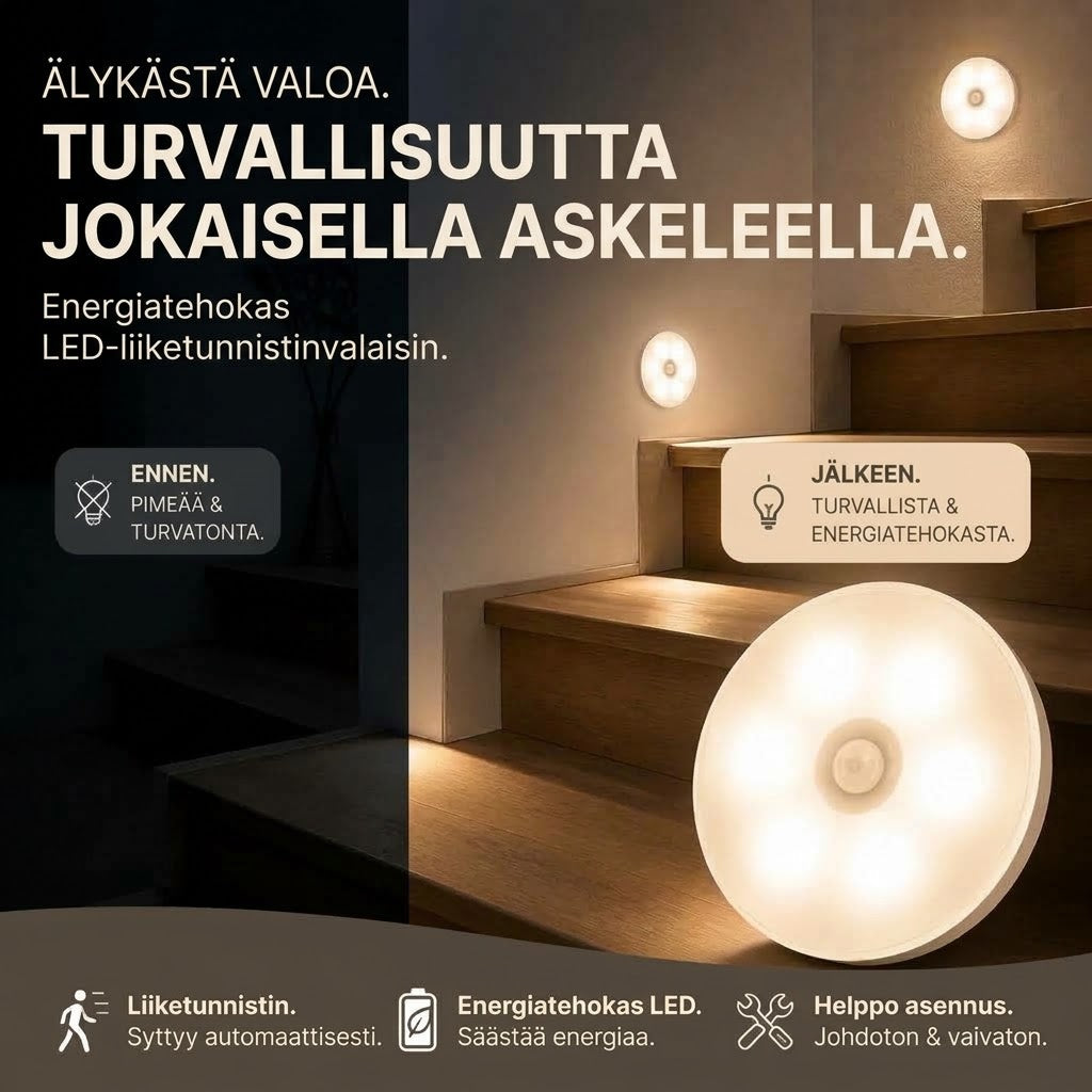 OmniLiving™ Energiaa Säästävä LED-Valo Liiketunnistimella | Ladattava & Magneettinen
