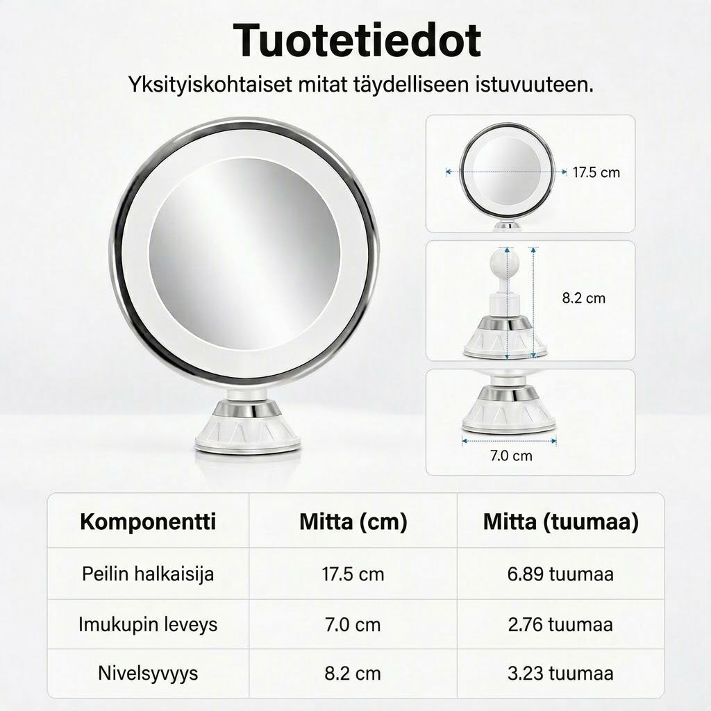 PureVal™ 10x Suurentava LED-Meikkipeili Imukupilla (Kannettava)