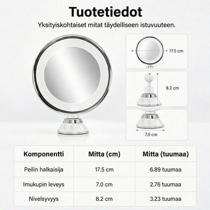 PureVal™ 10x Suurentava LED-Meikkipeili Imukupilla (Kannettava)