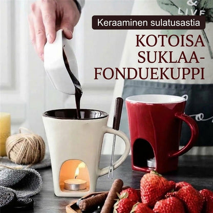 VaraLiving™ Keraaminen Suklaafondue-muki ja Haarukka (Suklaansulatin Hedelmille & Herkuille)