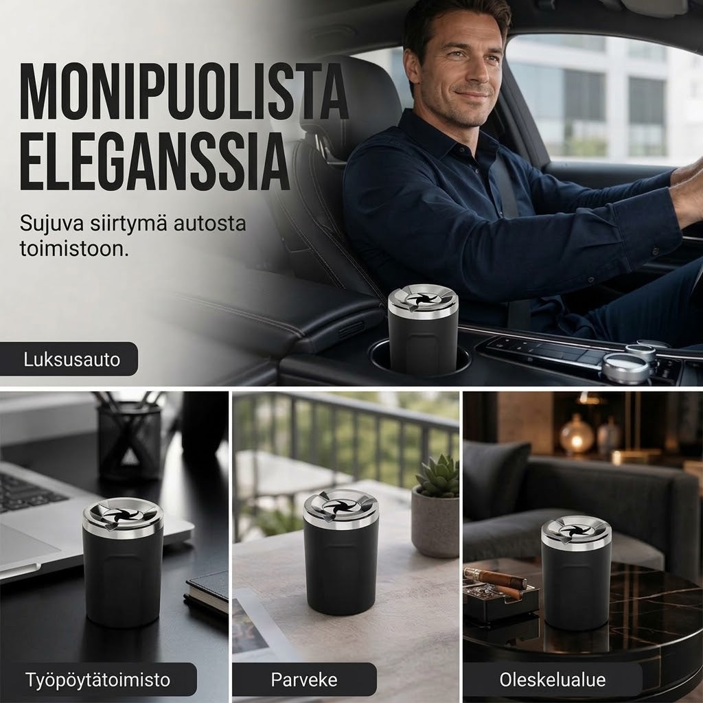 OmniLiving™ Pyörivä Autotuhkakuppi | Paloturvallinen Keraaminen Sisus