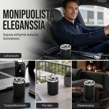 OmniLiving™ Pyörivä Autotuhkakuppi | Paloturvallinen Keraaminen Sisus