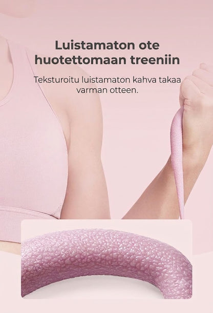 Treenaa koko keho missä vain. Kahdeksikon muotoinen vastuskumi sopii käsivarsille rinnalle selälle ja keskivartalolle. Helppo käyttää kotona ja matkalla.
