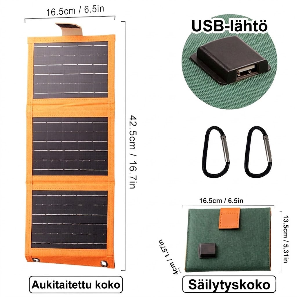 Kannettava aurinkopaneeli USB-laturilla