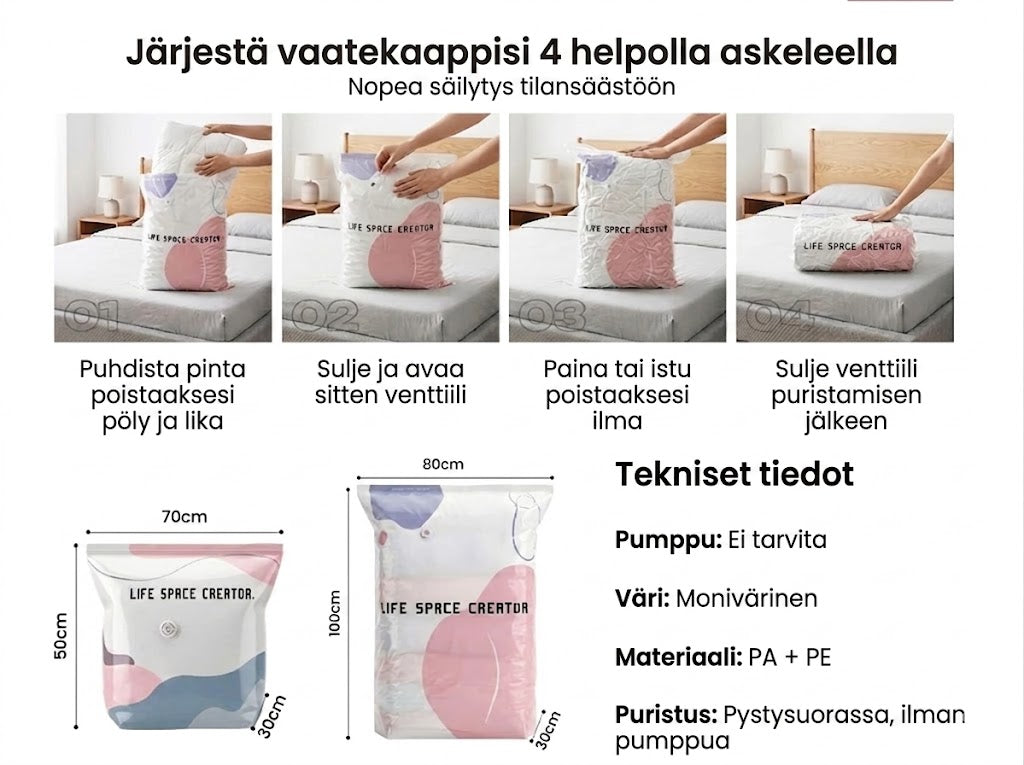 3D-tyhjiöpussi ilman pumppua (pystyyn nouseva)