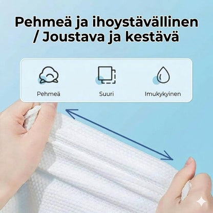 Puristettu puuvillapyyhe – erittäin helppo ottaa mukaan