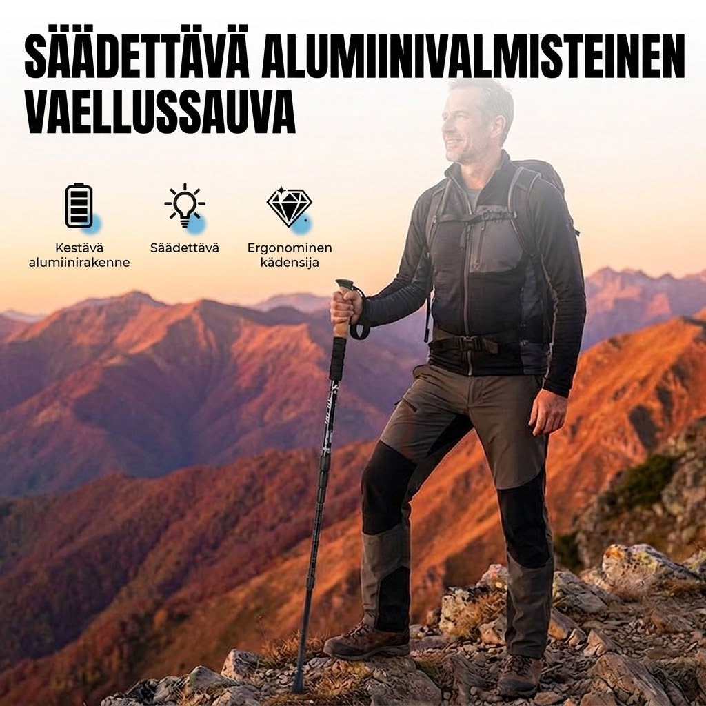 Säädettävä alumiininen vaellussauva