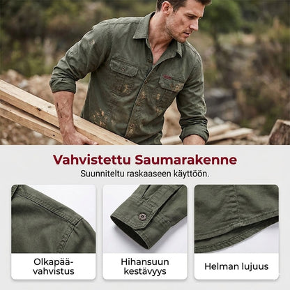 Unisex pitkähihainen puuvillainen työpaita tuplataskuilla