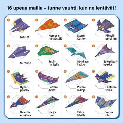 VaraLiving™ DIY-Paperilennokkisarja (16 kpl Värikkäitä Taiteltavia Lennokkeja Lapsille)