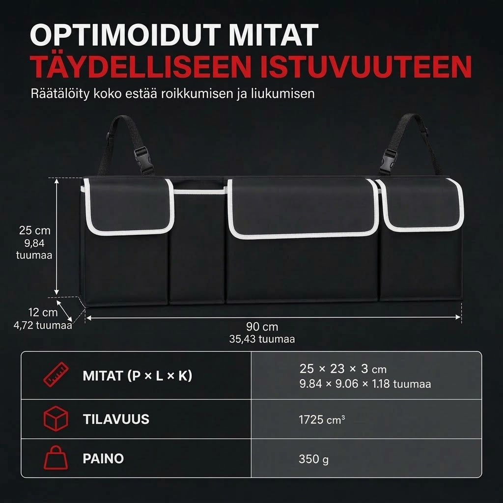 OmniLiving™ Riippuva Auton Tavaratilajärjestelijä (Kestävää Oxford-kangasta)