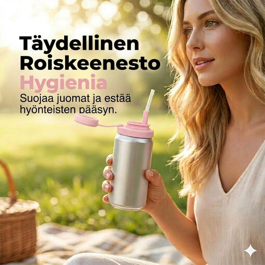 Vedenpitävä silikonikansi pillireiällä virvoitusjuomatölkeille
