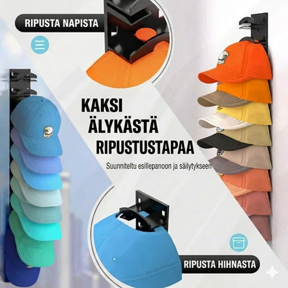 Seinäkiinnitteinen hattuteline & lippisjärjestäjä