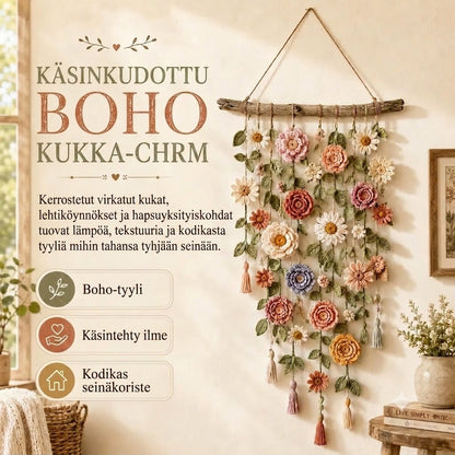 Käsinvirkattu Kukka Seinätekstiili Boho Olohuoneeseen ja Makuuhuoneeseen