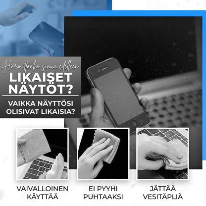 Kannettava ja uudelleenkäytettävä 2-in-1-näytönpuhdistin mikrokuituliinalla