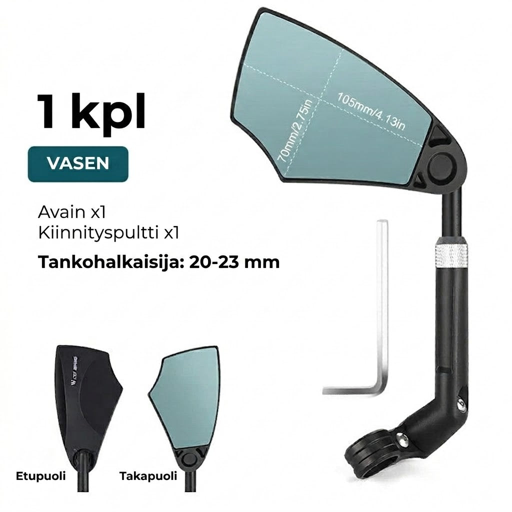 360° säädettävä polkupyörän taustapeili – laajakulmapeili turvalliseen ajoon