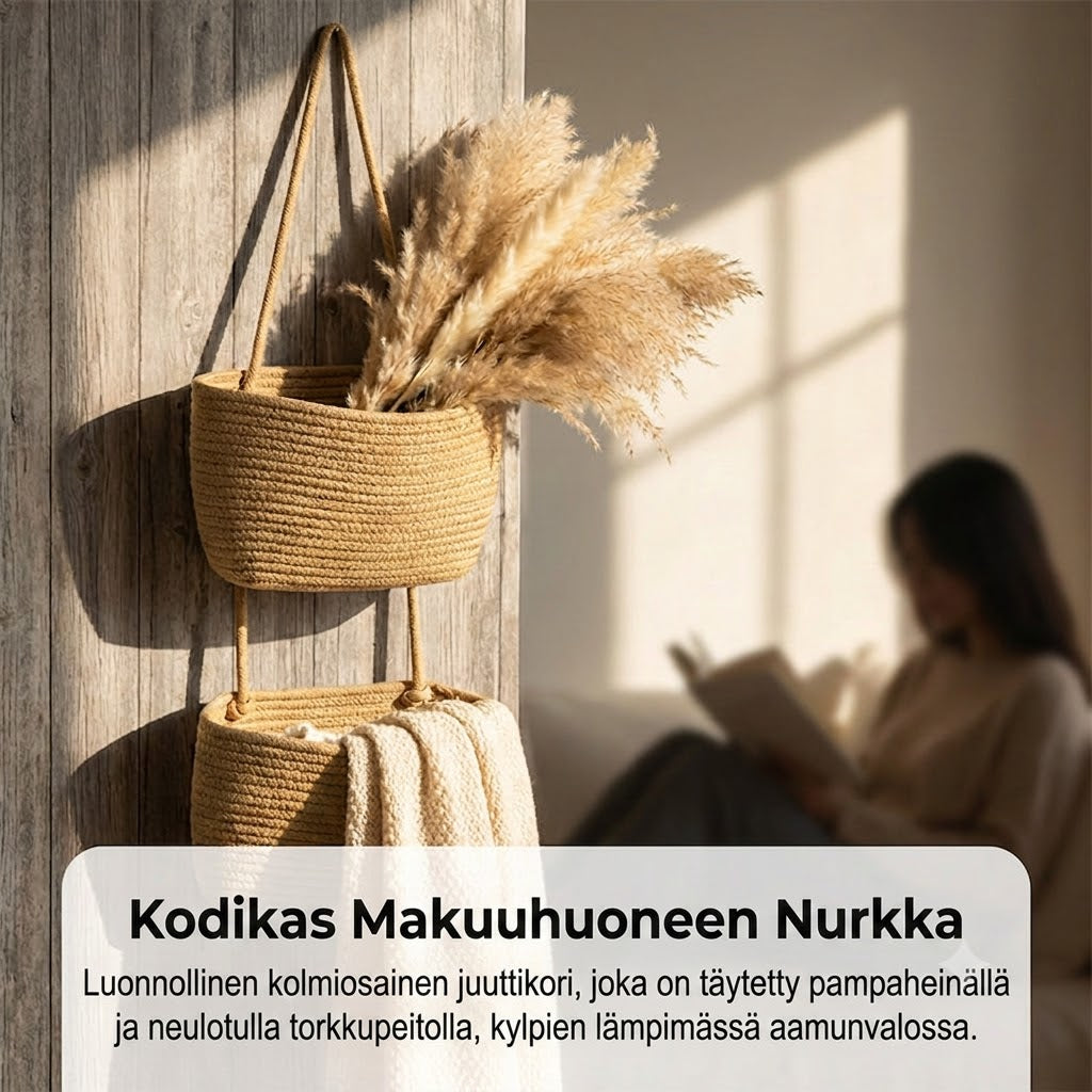 Kolmitasoinen seinähylly köysillä – Boheemi ja tilaa säästävä sisustushylly
