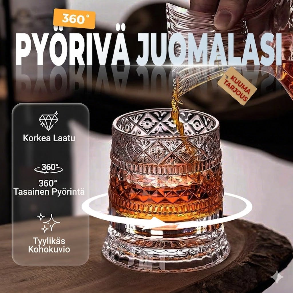 360° pyörivä viskilasi – stressinlievitystä ja aromien herättämistä