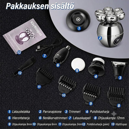 Vexton™ Pro 7D pyörivä partakonesetti 5-in-1 – Langaton parranajokone märkä- ja kuivajoon
