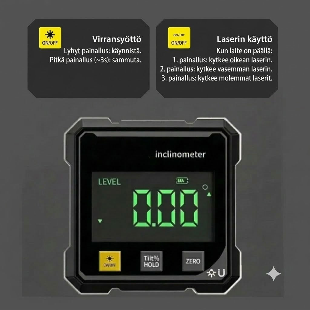 Vexton™ Pro digitaalinen magneettinen laserkallistusmittari – Tarkka kaksipuolinen kulmamittari rakentamiseen