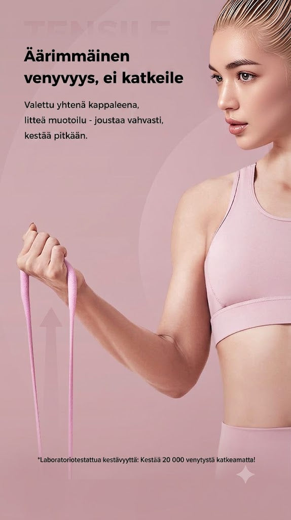 Treenaa koko keho missä vain. Kahdeksikon muotoinen vastuskumi sopii käsivarsille rinnalle selälle ja keskivartalolle. Helppo käyttää kotona ja matkalla.