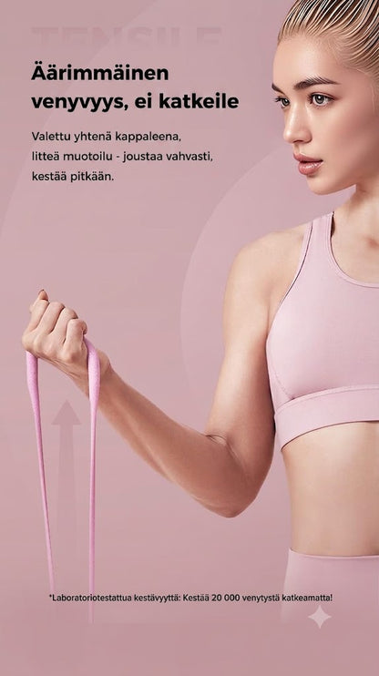 Treenaa koko keho missä vain. Kahdeksikon muotoinen vastuskumi sopii käsivarsille rinnalle selälle ja keskivartalolle. Helppo käyttää kotona ja matkalla.