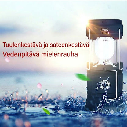 Aurinkokennokäyttöinen ulosvedettävä retkivalaisin – Monitoiminen lyhty ja taskulamppu