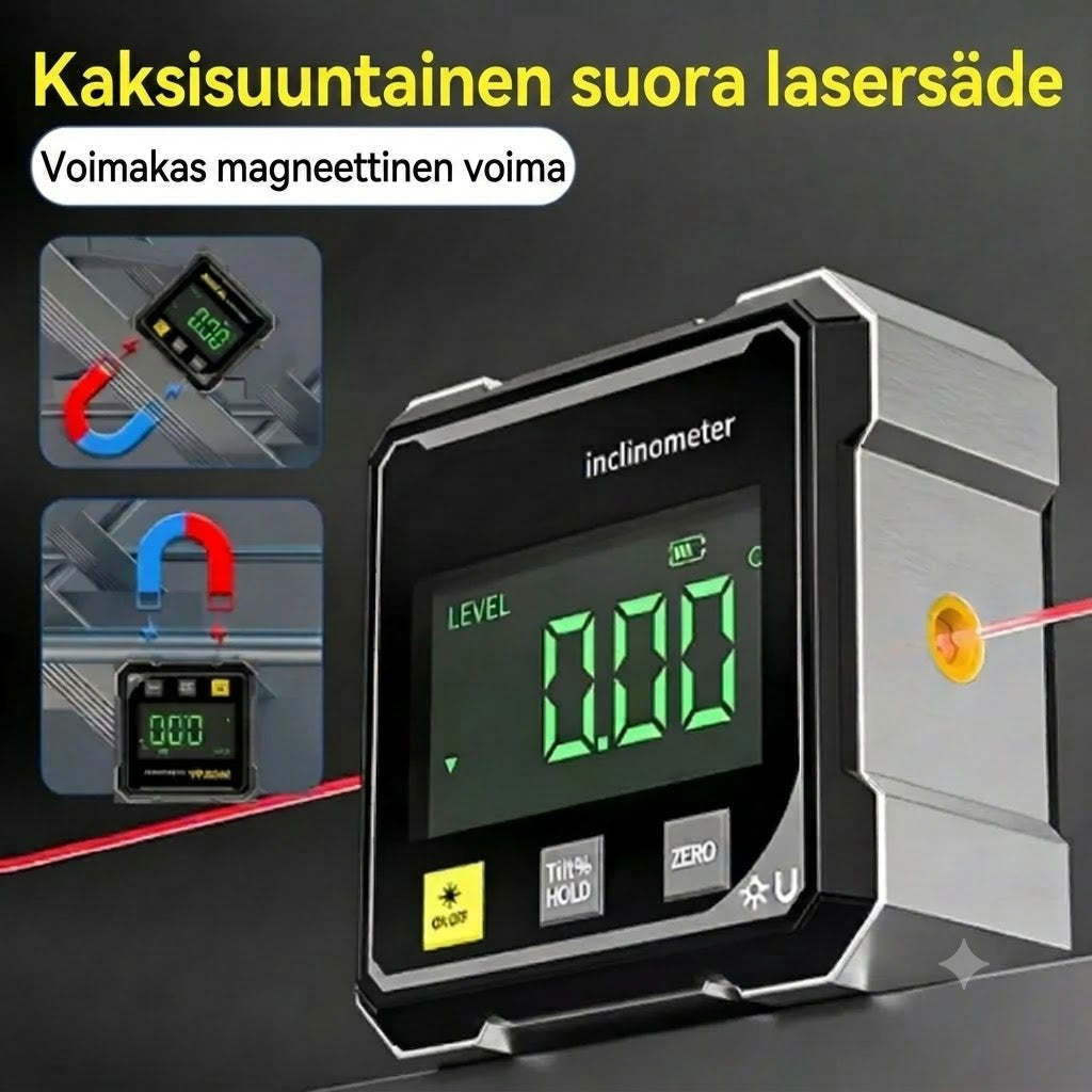 Vexton™ Pro digitaalinen magneettinen laserkallistusmittari – Tarkka kaksipuolinen kulmamittari rakentamiseen