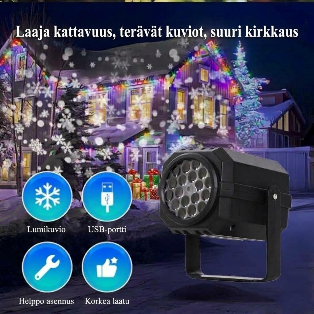 VaraLiving™ Pyörivä LED-Jouluprojektori (8 Kuviota - Vedenpitävä Ulkovalo)