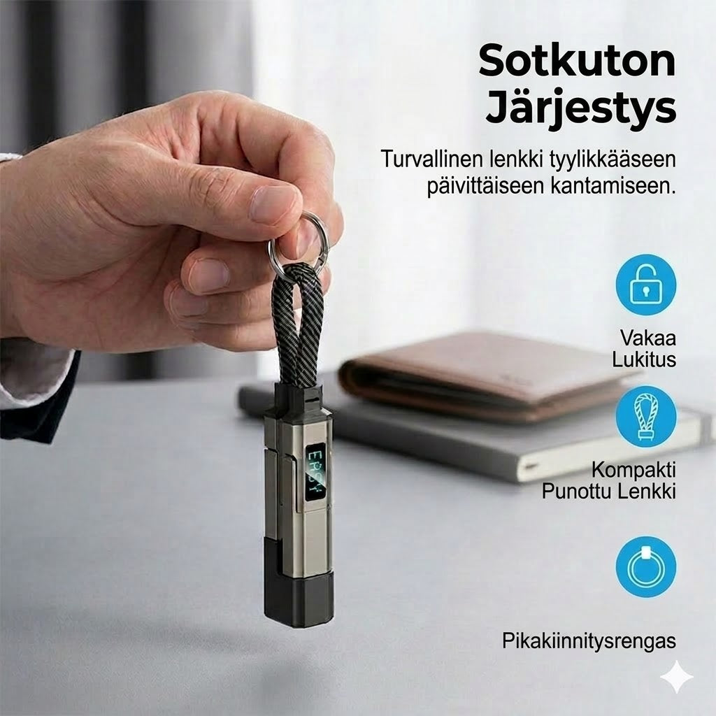 4-in-1-pikalatauskaapeli näytöllä ja avaimenperällä