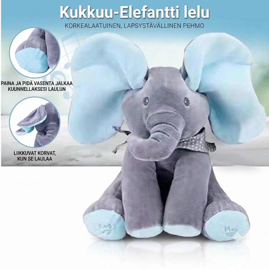 AuraCare™ Vuorovaikutteinen Laulava Elefantti | Kurkistus-Pehmolelu Liikkuvilla Korvilla Vauvoille