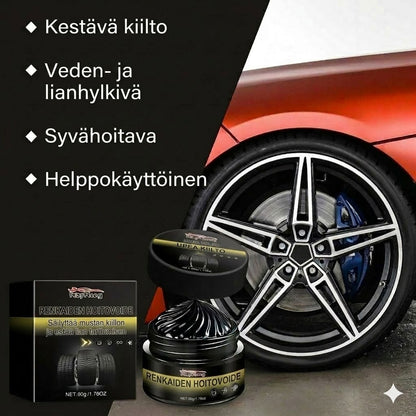 Premium-renkaankiilloke & hoitovaha – palauttaa renkaiden syvän mustan sävyn