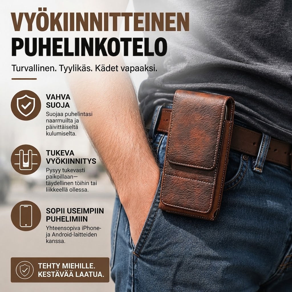 LuxeModa™ Nahkainen Puhelinlaukku Vyölle (Monilokerollinen & Korttipaikka)