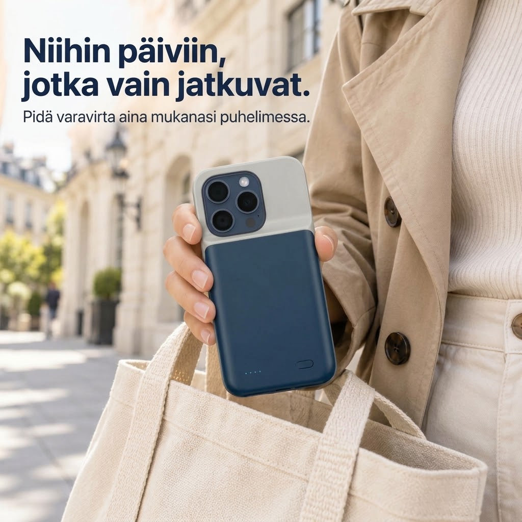 VaraTech™ Akkukuori iPhonelle 4 LED-Merkkivalolla – Suojaava Varavirtalähdekuori Arkeen ja Matkoille