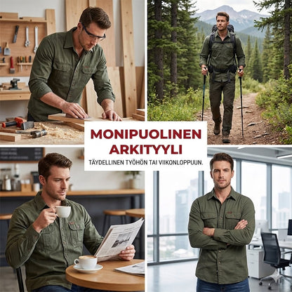 Unisex pitkähihainen puuvillainen työpaita tuplataskuilla