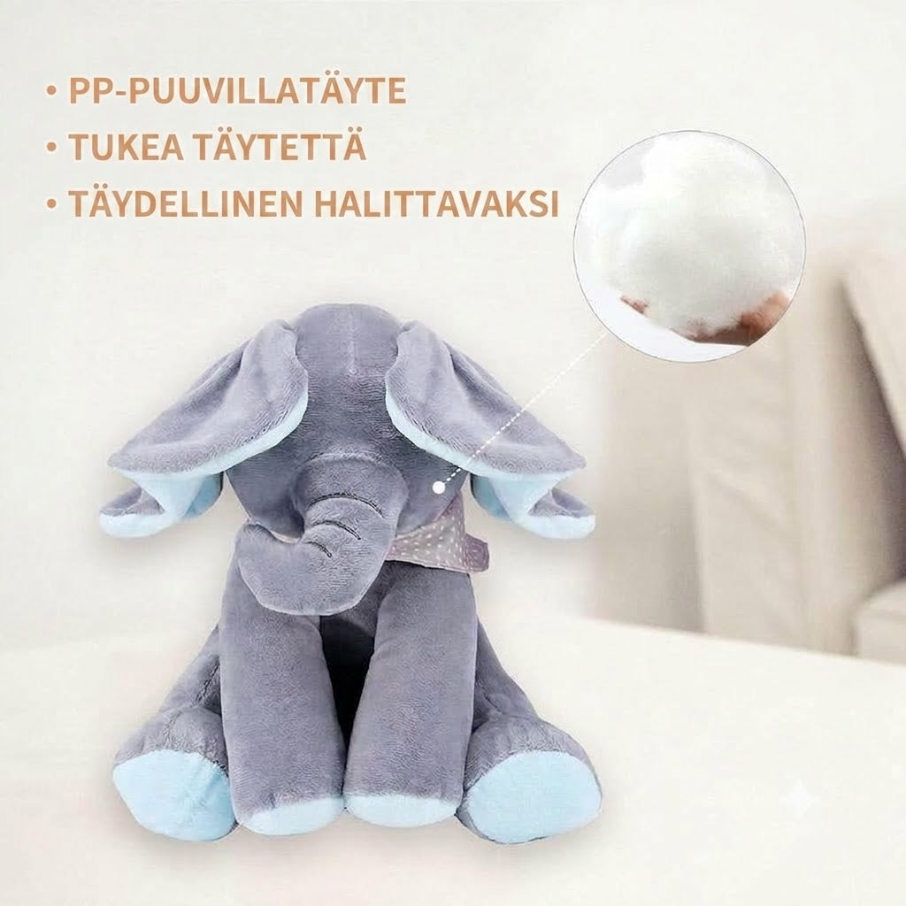 AuraCare™ Vuorovaikutteinen Laulava Elefantti | Kurkistus-Pehmolelu Liikkuvilla Korvilla Vauvoille