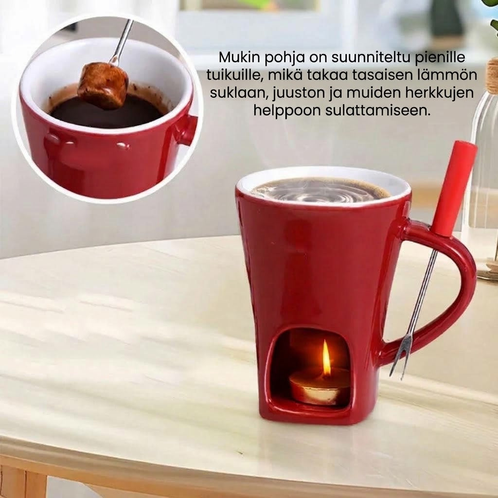 VaraLiving™ Keraaminen Suklaafondue-muki ja Haarukka (Suklaansulatin Hedelmille & Herkuille)