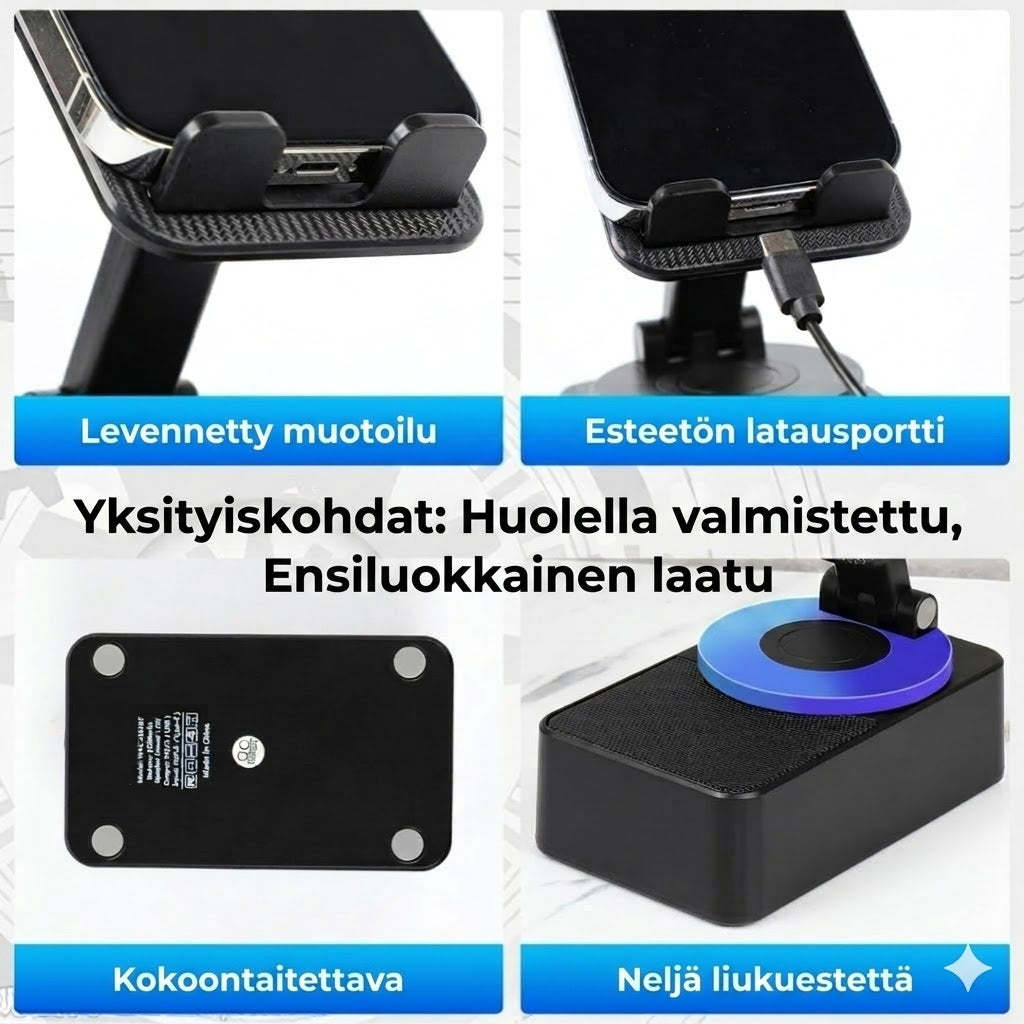 3-in-1 taitettava Bluetooth-kaiutin – Sisäänrakennettu varavirtalähde & puhelinteline