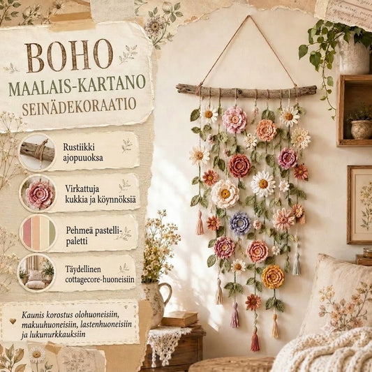Käsinvirkattu Kukka Seinätekstiili Boho Olohuoneeseen ja Makuuhuoneeseen