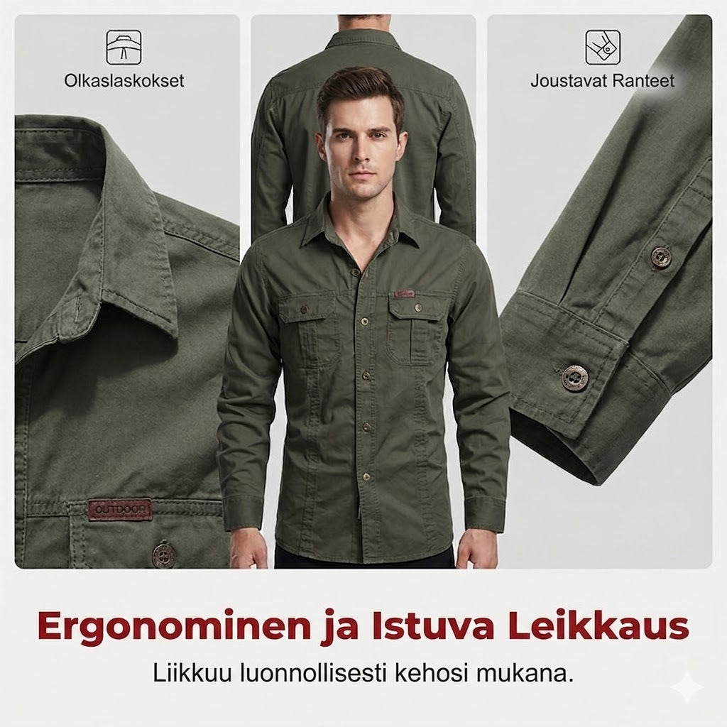 Unisex pitkähihainen puuvillainen työpaita tuplataskuilla