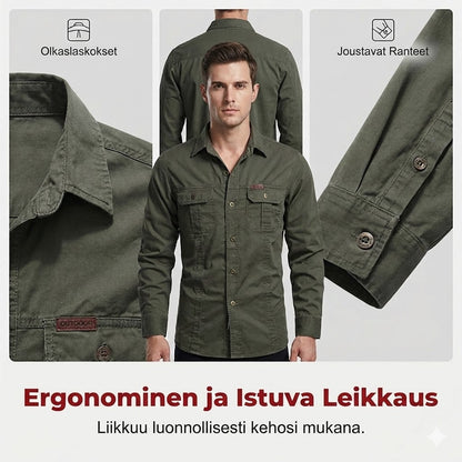 Unisex pitkähihainen puuvillainen työpaita tuplataskuilla