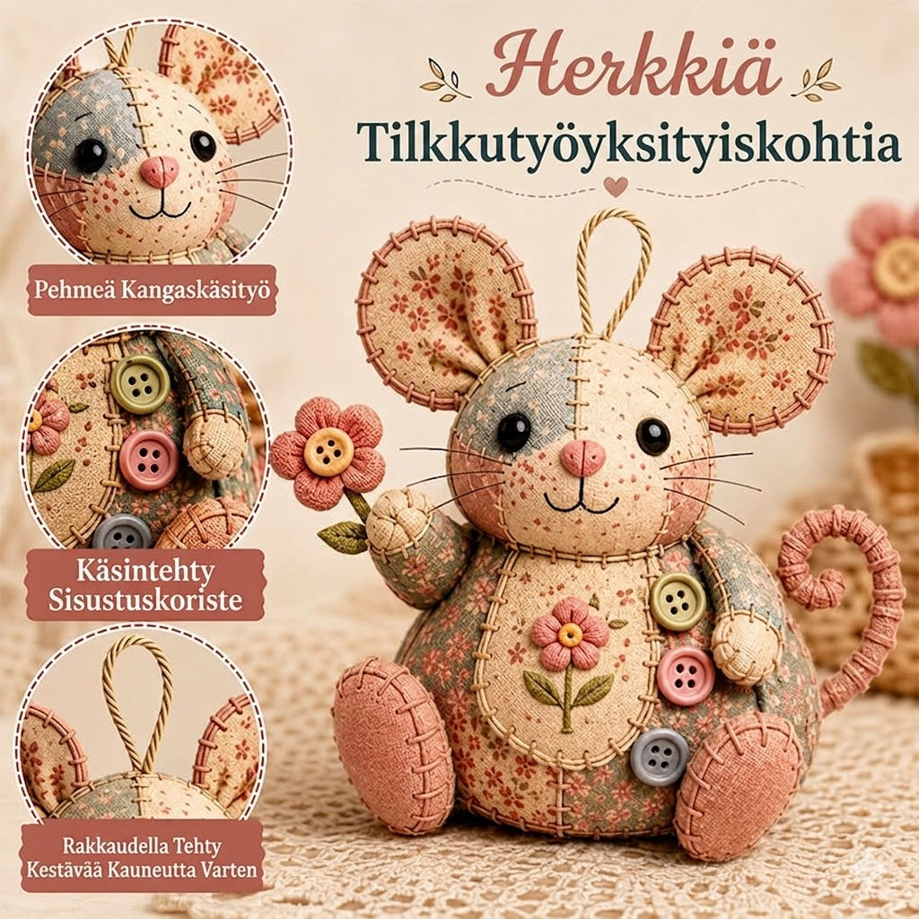 Käsintehty retro hiiri-pehmolelun ompelusetti