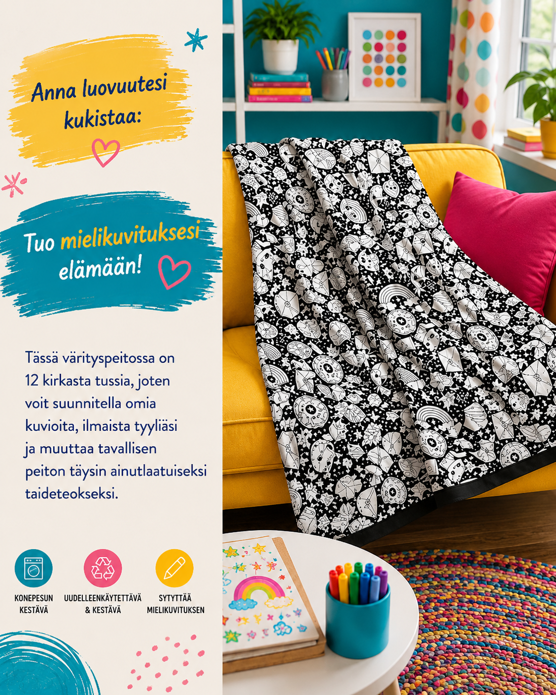 ColorEase™ Värritä & Rentoudu -Matto | Pestävä DIY-Väritysmatto
