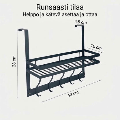 VaraLiving™ Oveen Ripustettava Ovihylly (Poraamaton Säilytyskori- & Koukkujärjestelijä)