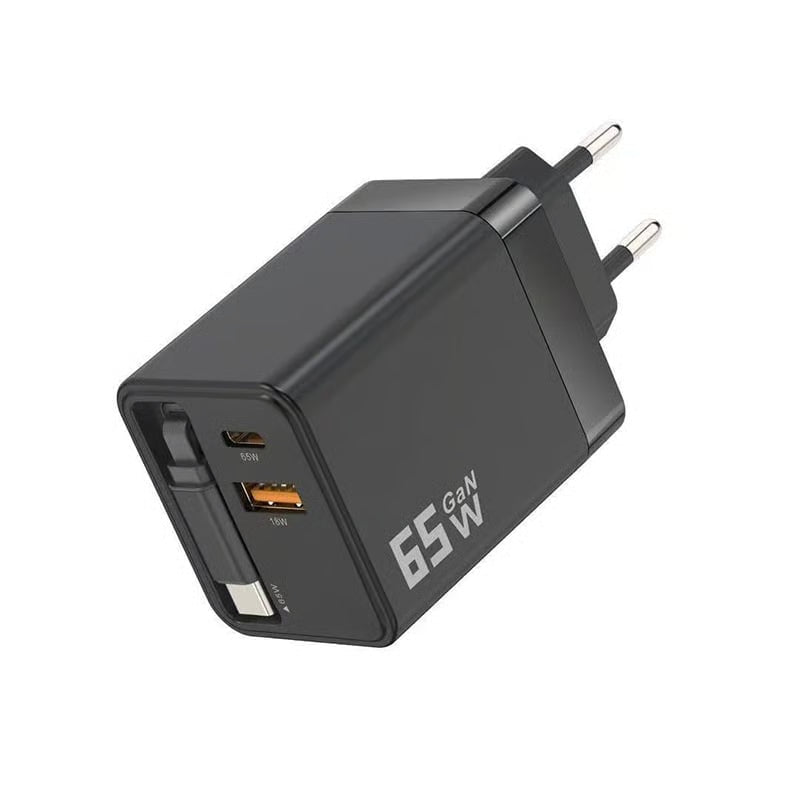 VaraLiving™ 65W GaN Sisäänvedettävä Pikalaturi (3-in-1 Monitoimilaturi)