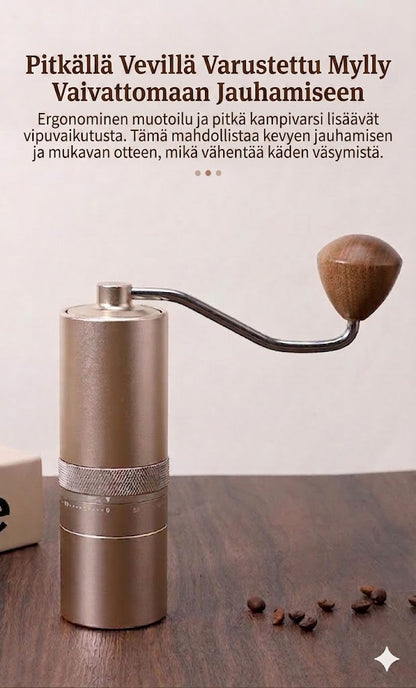 Korkealaatuinen käsikäyttöinen kahvimylly ruostumattomasta teräksestä