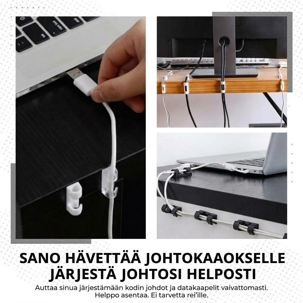 VaraLiving™ Itsekiinnittyvät Johdonpidikkeet (100 kpl - Kaapelien Järjestäjä)